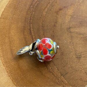 RETIRED James Avery Floral Art Glass Bead with Hummingbird Finial